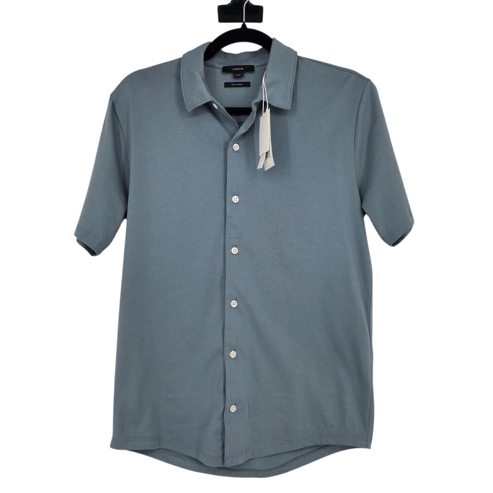 NWT Vince Blue Pima Cotton Collared Short Sleeve Button Down Shirt Size XS